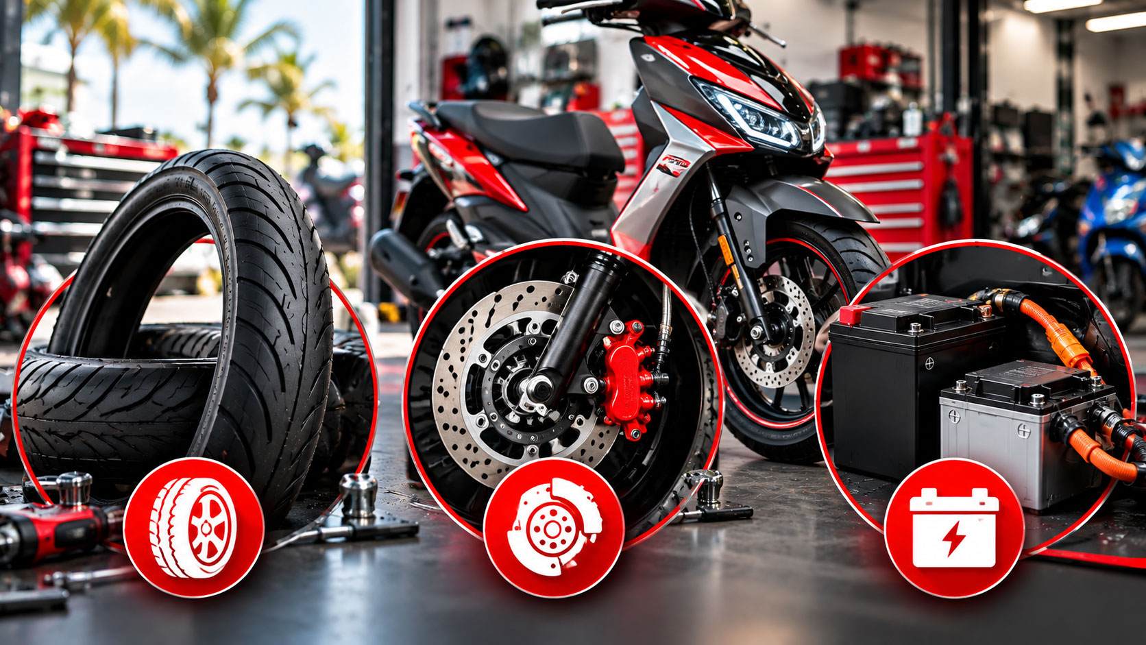 Scooter tires, brakes and battery parts